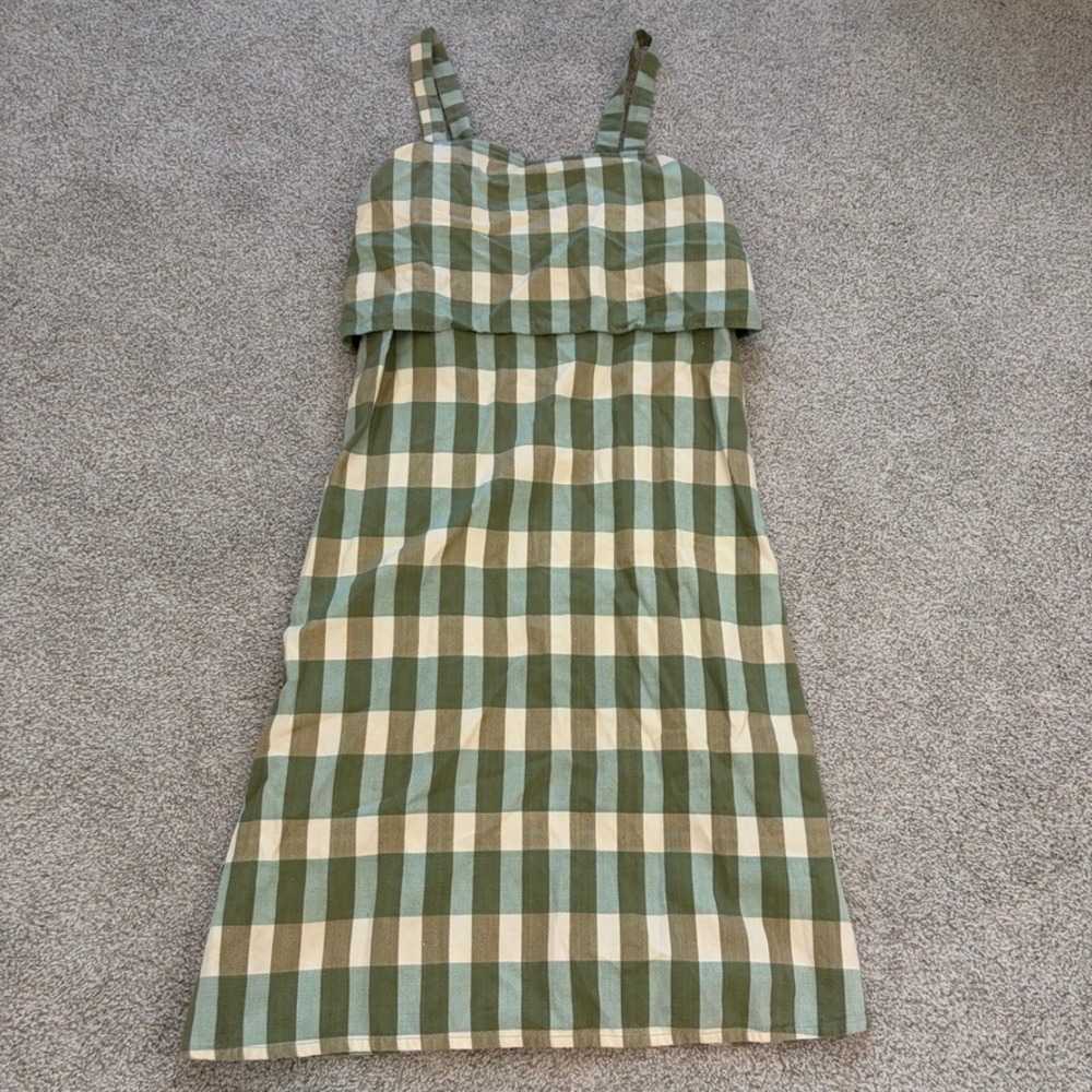 Tribe Alive Plaid Midi Dress Womens S Green Cotton Check Cottage Prairie Farm